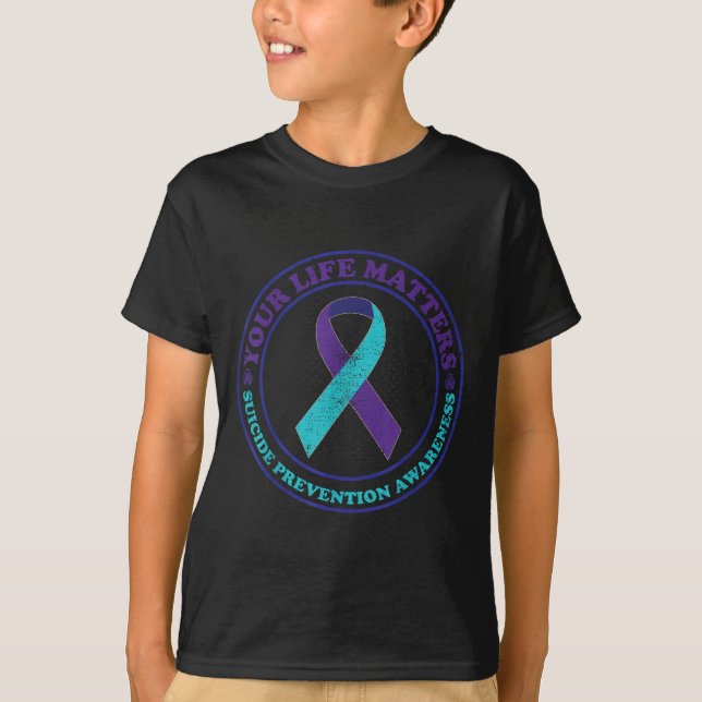 Suicide Prevention Awareness Teal &amp; Purple Rib T-Shirt (Vorderseite)