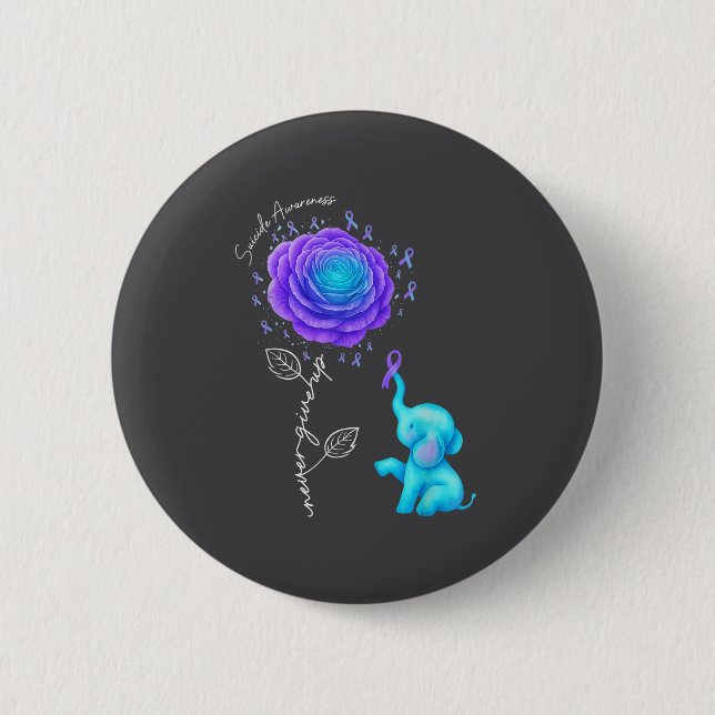 Suicide Prevention Teal Purple Flower Elephant Rib Button (Vorderseite)