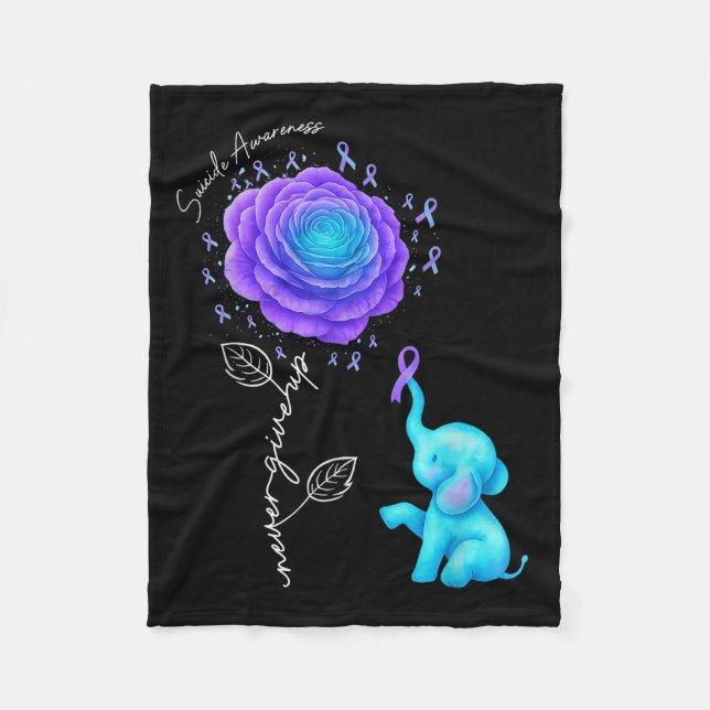 Suicide Prevention Teal Purple Flower Elephant Rib Fleecedecke (Vorderseite)