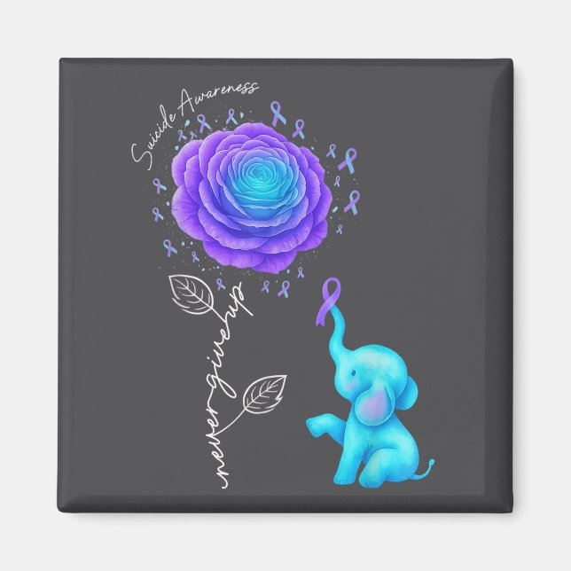 Suicide Prevention Teal Purple Flower Elephant Rib Magnet (Vorne)