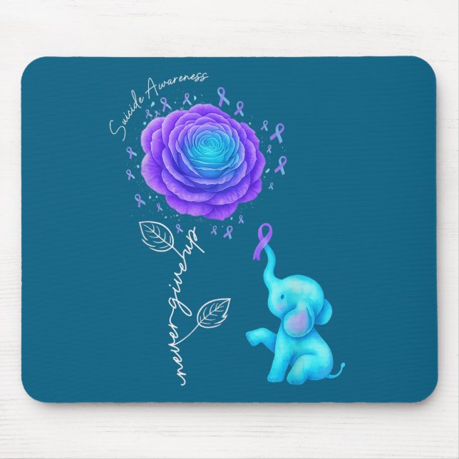 Suicide Prevention Teal Purple Flower Elephant Rib Mousepad (Vorne)