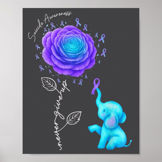 Suicide Prevention Teal Purple Flower Elephant Rib Poster (Vorne)