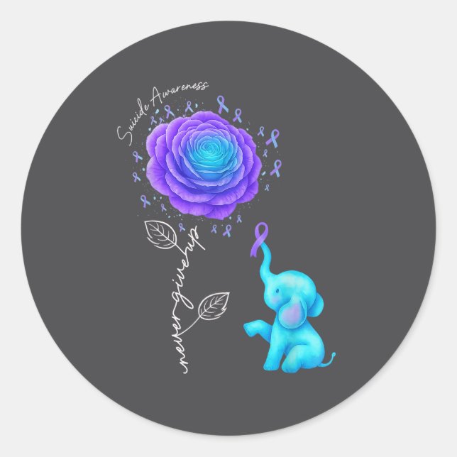Suicide Prevention Teal Purple Flower Elephant Rib Runder Aufkleber (Vorderseite)