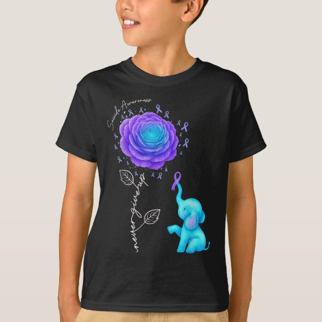 Suicide Prevention Teal Purple Flower Elephant Rib T-Shirt (Vorderseite)