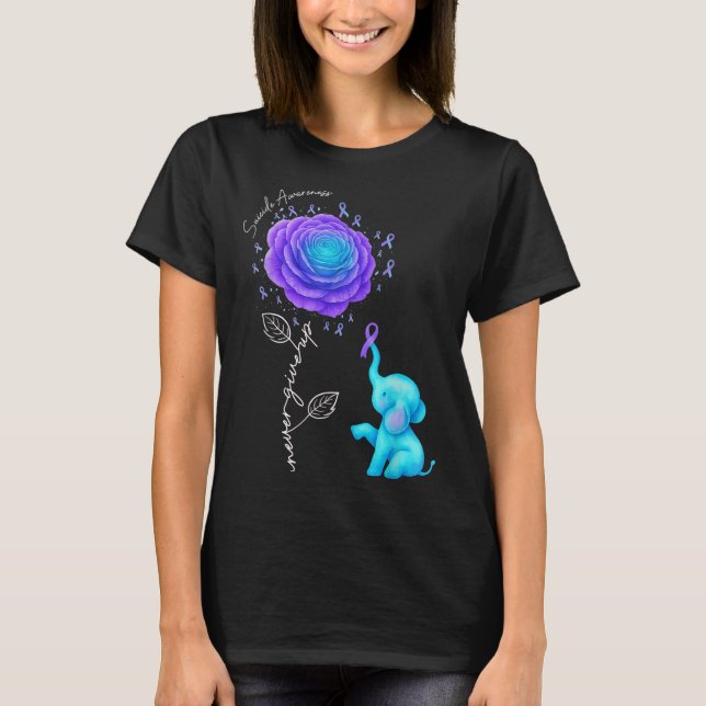 Suicide Prevention Teal Purple Flower Elephant Rib T-Shirt (Vorderseite)