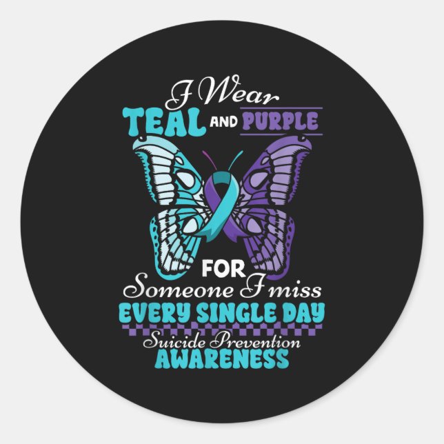 Suicide Prevention Wear Teal Purple Someone I Miss Runder Aufkleber (Vorderseite)