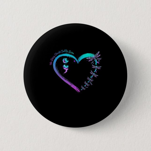 Suicide Prevention Week Dragonfly Heart Ribbon Sem Button (Vorderseite)