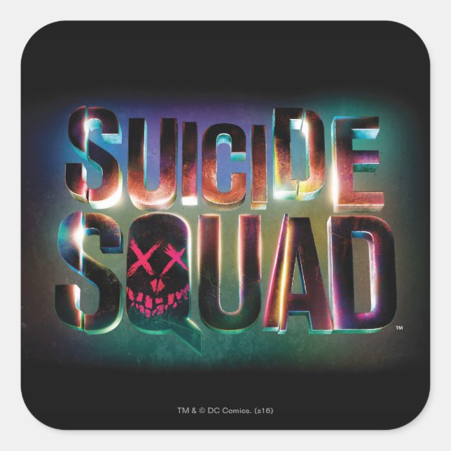 Suicide Squad | Farbiges Leuchtlogo Quadratischer Aufkleber (Vorderseite)