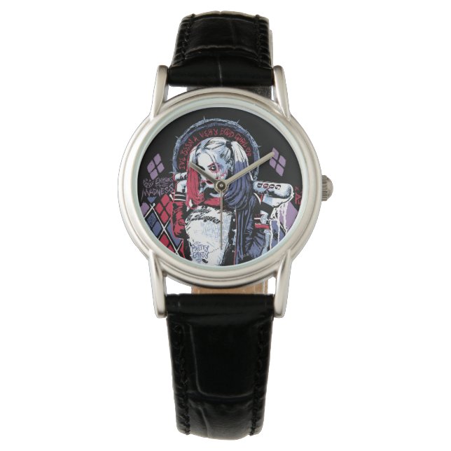 Suicide Squad Harley Quinn Inked Graffiti Armbanduhr (Vorderseite)