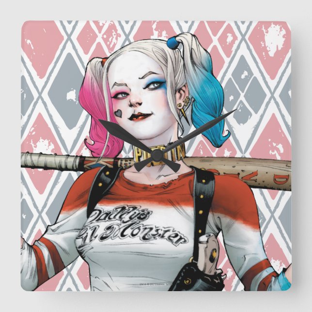 Suicide Squad | Harley Quinn Quadratische Wanduhr (Vorderseite)