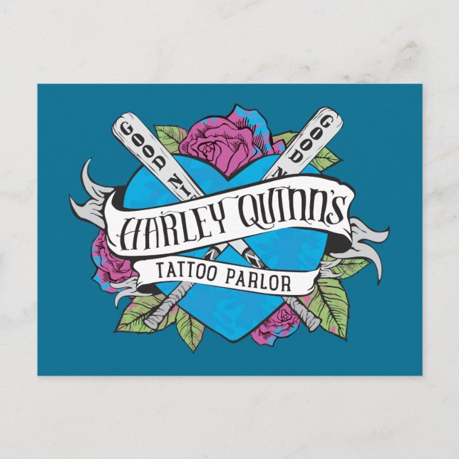 Suicide Squad | Harley Quinns Tattoo Parlor Herz Postkarte (Vorderseite)