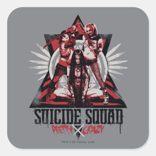 Suicide Squad | Hübsche Crazy Squad Girls Quadratischer Aufkleber (Vorderseite)