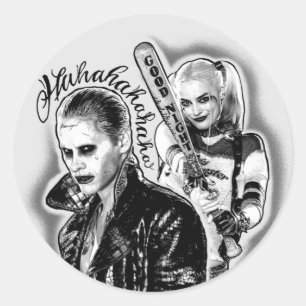 Suicide Squad   Joker & Harley Airbrush Tattoo Runder Aufkleber