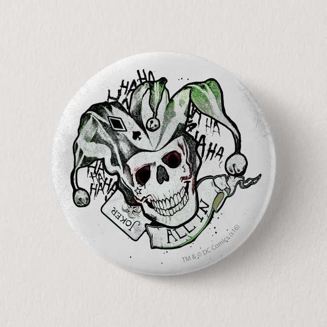 Suicide Squad | Joker Skull "All in" Tattoo Art Button (Vorderseite)