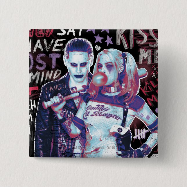 Suicide Squad | Joker und Harley Typografy Foto Button (Vorderseite)