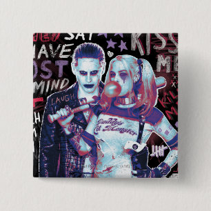 Suicide Squad   Joker und Harley Typografy Foto Button