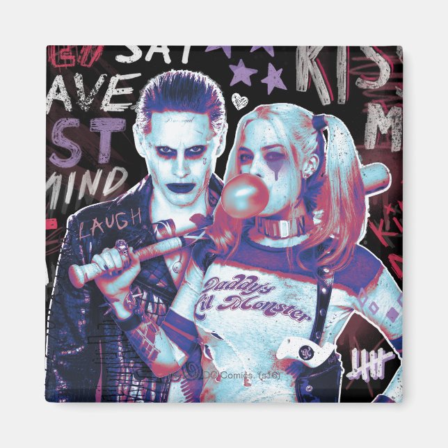 Suicide Squad | Joker und Harley Typografy Foto Magnet (Vorne)