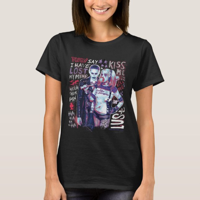 Suicide Squad | Joker und Harley Typografy Foto T-Shirt (Vorderseite)