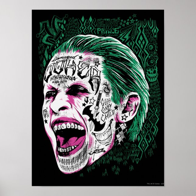 Suicide Squad | Lächeln Joker Kopf Sketch Poster (Vorne)