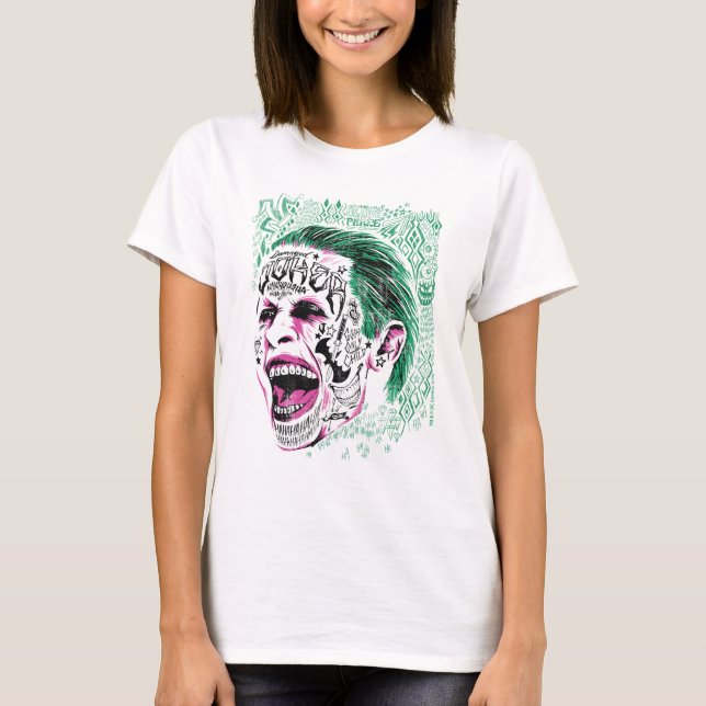 Suicide Squad | Lächeln Joker Kopf Sketch T-Shirt (Vorderseite)