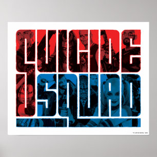 Suicide Squad   Rote und blaue Logos Poster