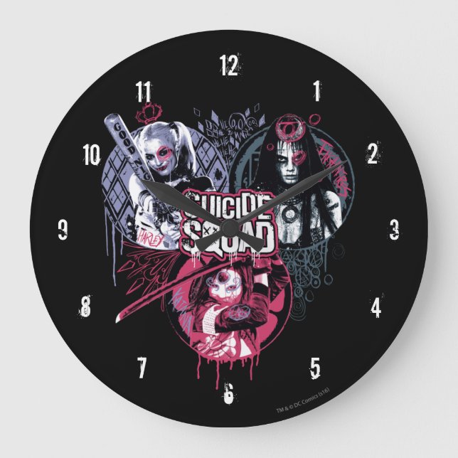 Suicide Squad | Squad Girls Graffiti Abzeichen Große Wanduhr (Vorderseite)
