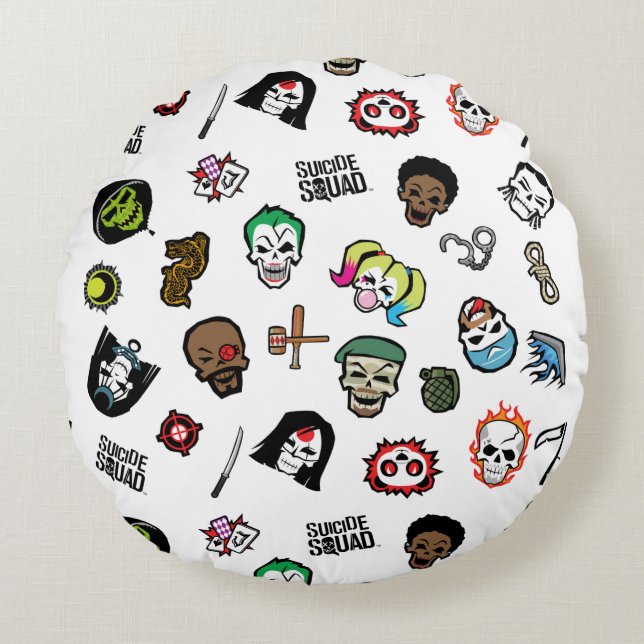 Suicide Squad | Suicide Squad Emoji Pattern Rundes Kissen (Vorderseite)
