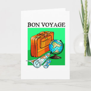 Suitcase, luggage, map and globe: Bon Voyage! Feiertagskarte