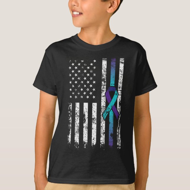 Suizid Depression American Flag Prevention Awaren T-Shirt (Vorderseite)