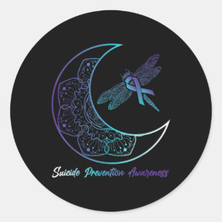 Suizid Depression Moon Dragonfly Prevention Aware Runder Aufkleber