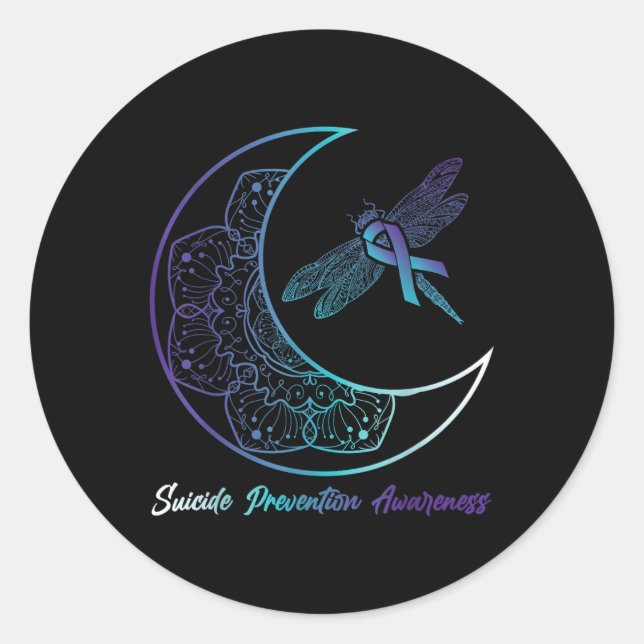 Suizid Depression Moon Dragonfly Prevention Aware Runder Aufkleber (Vorderseite)
