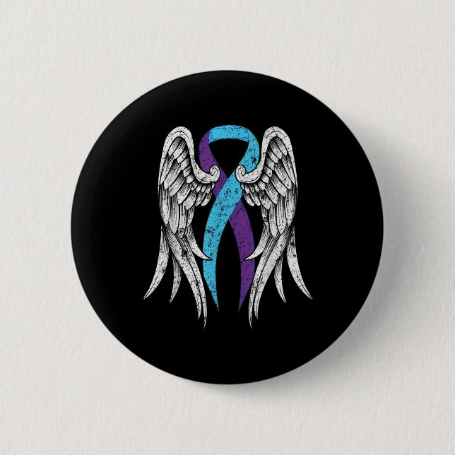 Suizidbewusstsein Kleidung Wings Ribbon Suizid Button (Vorderseite)