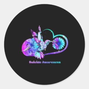Suizidbewusstsein Shirt Sonnenblumen Herz Lila Runder Aufkleber