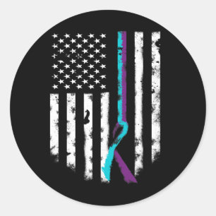 Suizidprävention American Flag Awareness Ribbon Runder Aufkleber