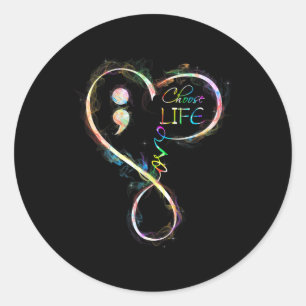 Suizidprävention Bewusstsein Semicolon Choose Life Runder Aufkleber