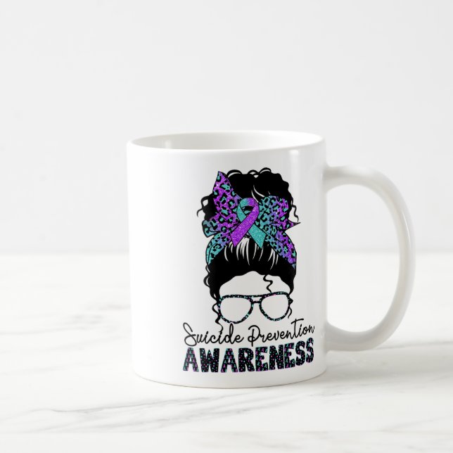 Suizidprävention Warrior Messy Bun Suicide Aware Kaffeetasse (Rechts)
