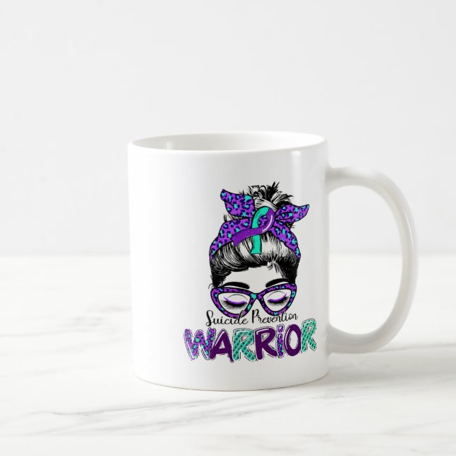 Suizidprävention Warrior Messy Bun Suicide Aware Kaffeetasse (Rechts)