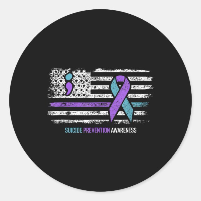Suizidverhütung Amerikanische Flagge Selbstmordbew Runder Aufkleber (Vorderseite)
