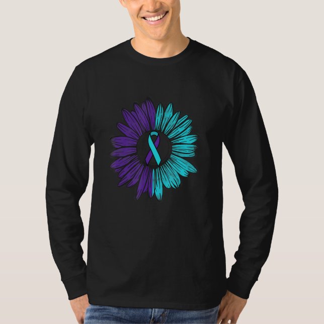 Suizidverhütung Sonnenblumen Aquamarin Lila T-Shirt (Vorderseite)