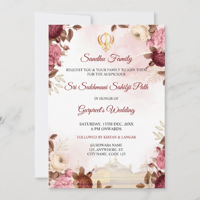 Sukhmani Sahib Paath Invitation Card, Akhnda Path Einladung (Vorderseite)