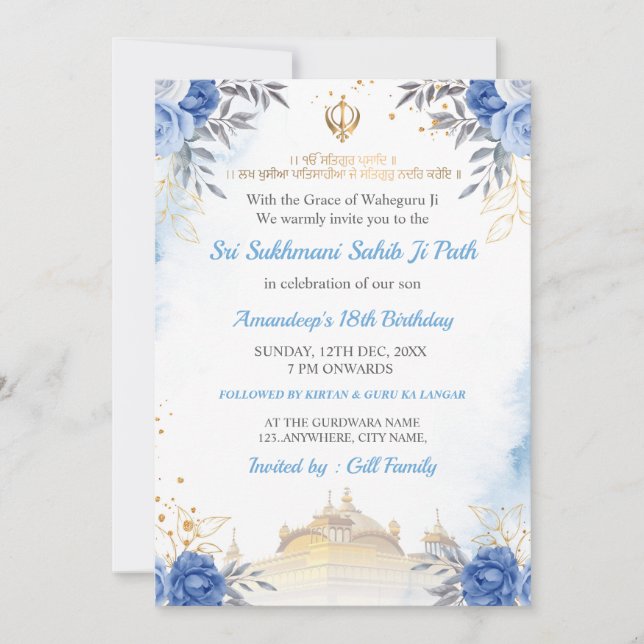 Sukhmani Sahib Path Birthday Card Einladung (Vorderseite)