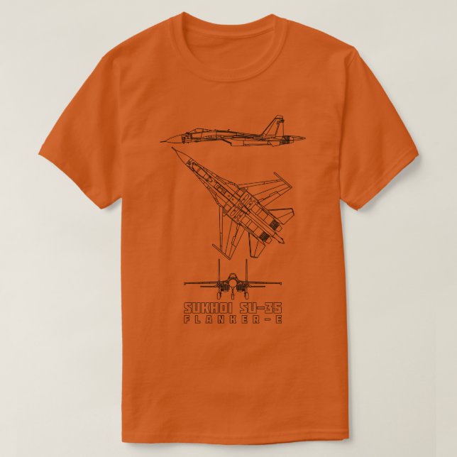 Sukhoi Su35 Russian Jet Fighter Flugzeug Blueprint T-Shirt (Design vorne)