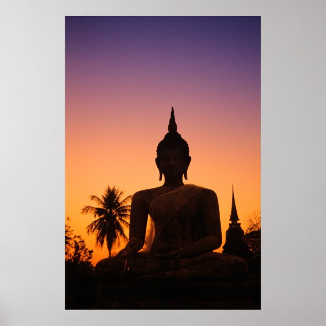 Sukhothai, Wat Mahathat at Sunset Poster (Vorne)