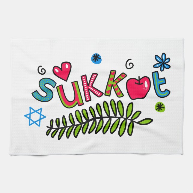 Sukkot jüdischer Feiertags-Text Geschirrtuch (Horizontal)