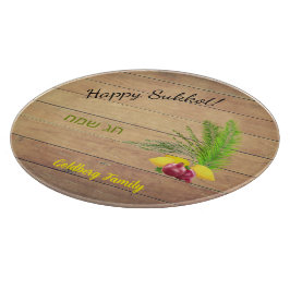 Sukkot Lulav auf Holzwreffekt Glaskerzenhalter Schneidebrett