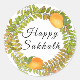 Sukkot-Zitronen und Blätter-Kranz Runder Aufkleber