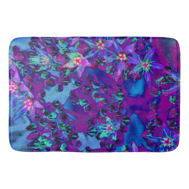 Sukkuläre Blume in Aquamarin, Magenta und Blau Badematte (Vorderseite)