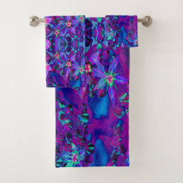 Sukkuläre Blume in Aquamarin, Magenta und Blau Badhandtuch Set