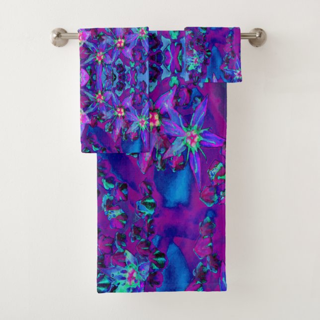 Sukkuläre Blume in Aquamarin, Magenta und Blau Badhandtuch Set (Insitu)
