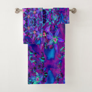 Sukkuläre Blume in Aquamarin, Magenta und Blau Badhandtuch Set